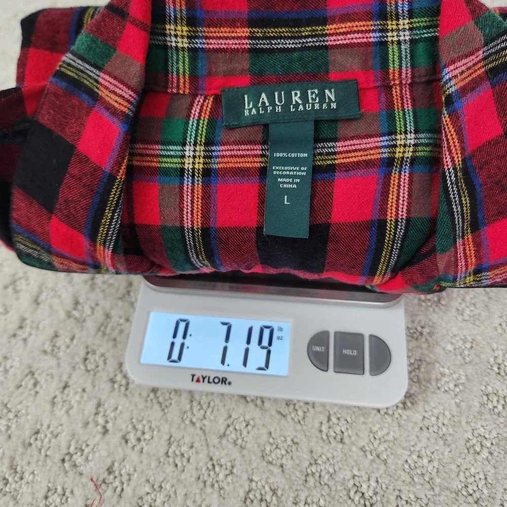 Lauren Ralph Lauren Womens Red Tartan Plaid Cotton Flannel Pajama Top size Large